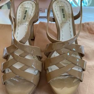Miu Miu Nude Patent Leather Platform Sandal 7B